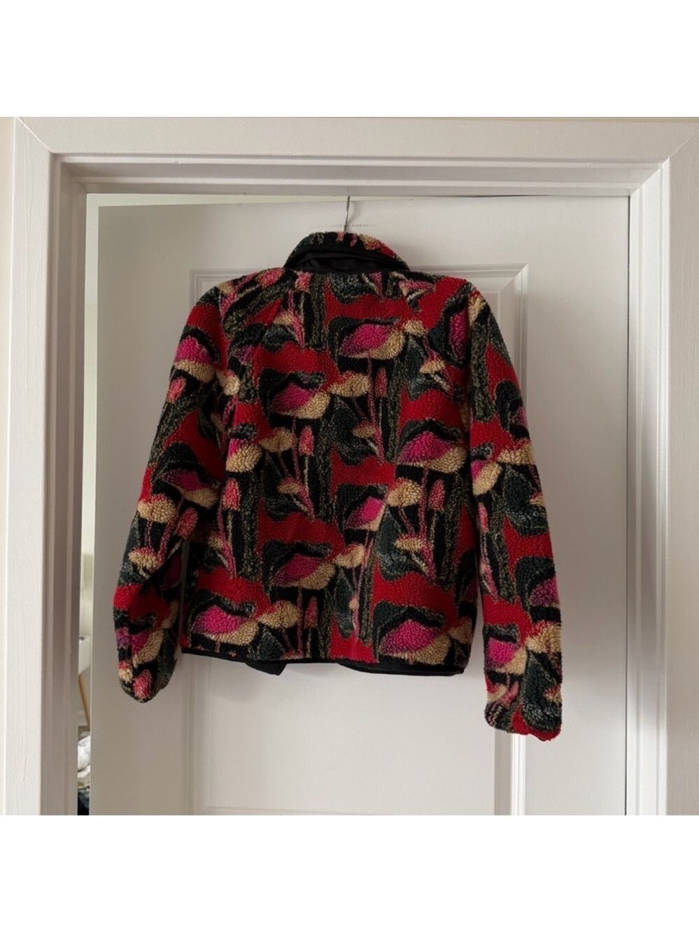 Farm Rio Black Wild Mushrooms Fleece Bomber Jacket - Picture 8 of 9
